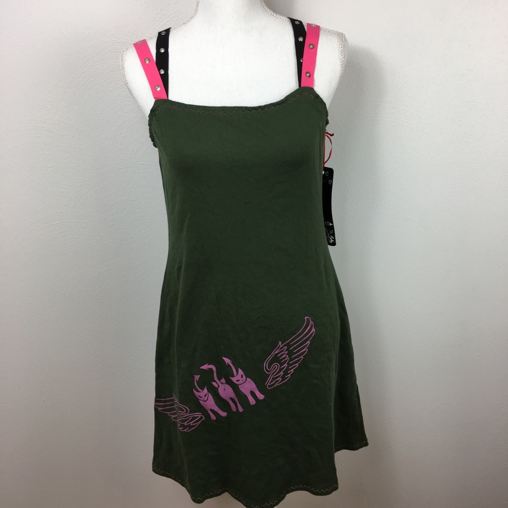 Evil Kitty Funny Sleeveless Green Mini Dress